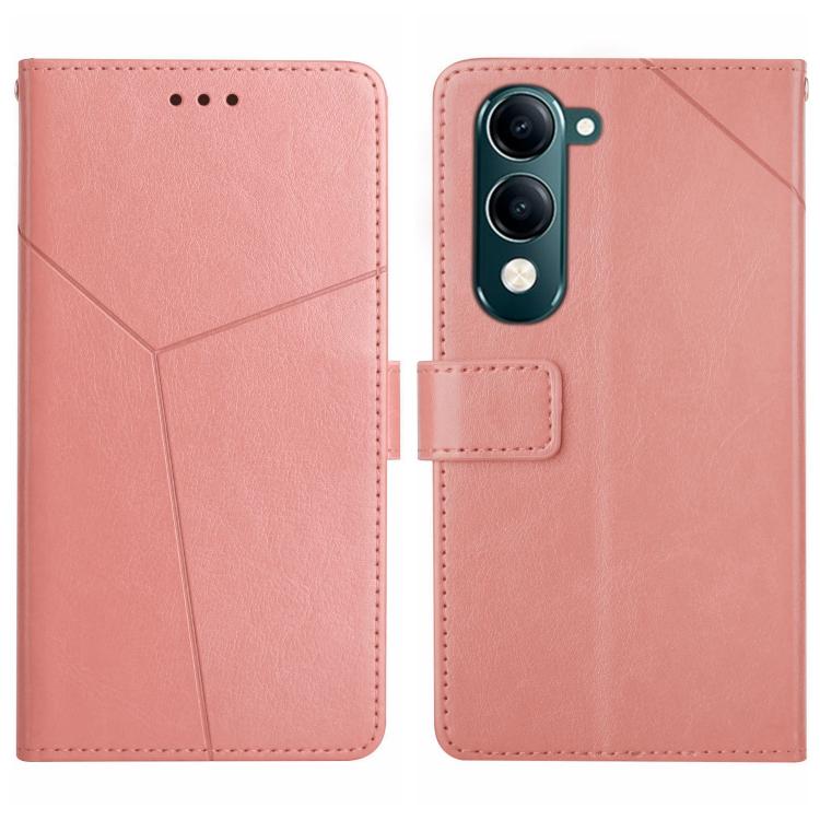 Pink leather flip phone case with Y-shaped pattern and card slot