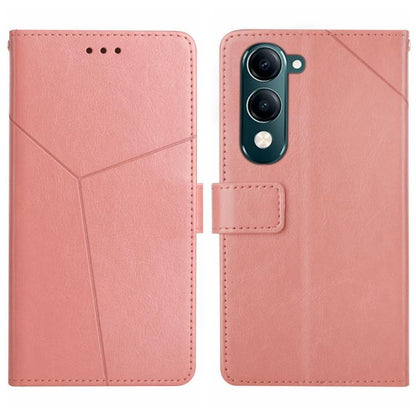Pink leather flip phone case with Y-shaped pattern and card slot
