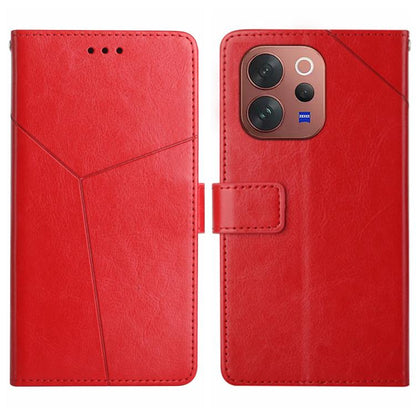 Red Y-shaped flip leather phone case with card slot and camera cutout
