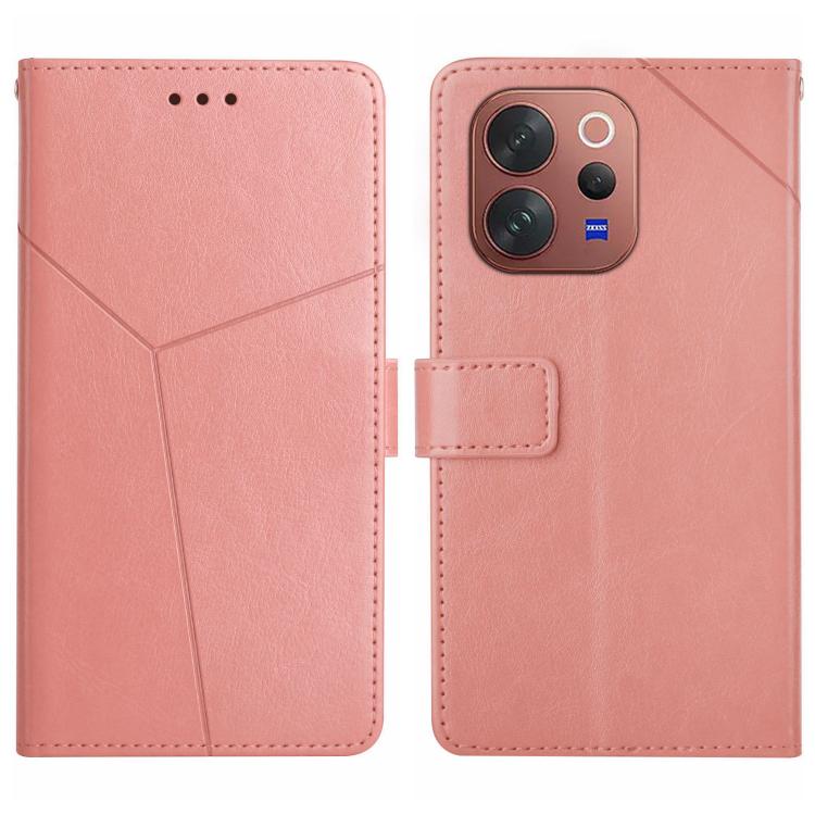 Pink Y-shaped flip leather phone case with card slot and camera opening