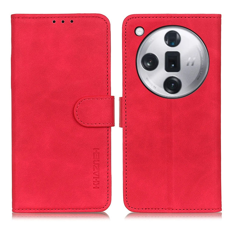 Red flip leather phone case with front flap and circular camera cutout