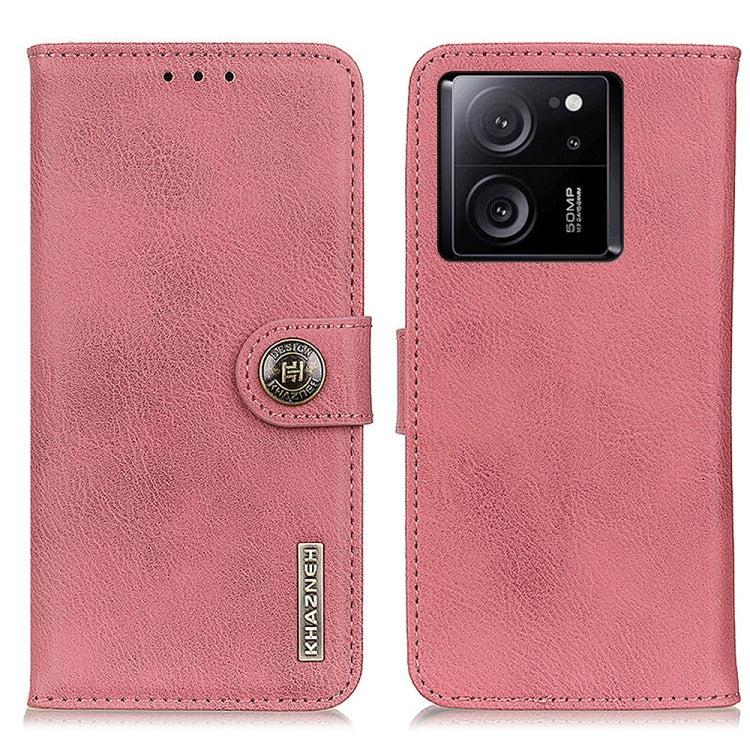 KHAZNEH cowhide flip leather phone case, pink with card slots and magnetic clasp