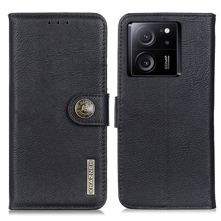 KHAZNEH cowhide flip leather phone case, black with card slots and magnetic clasp