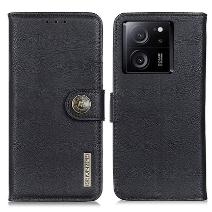 KHAZNEH cowhide flip leather phone case, black with card slots and magnetic clasp