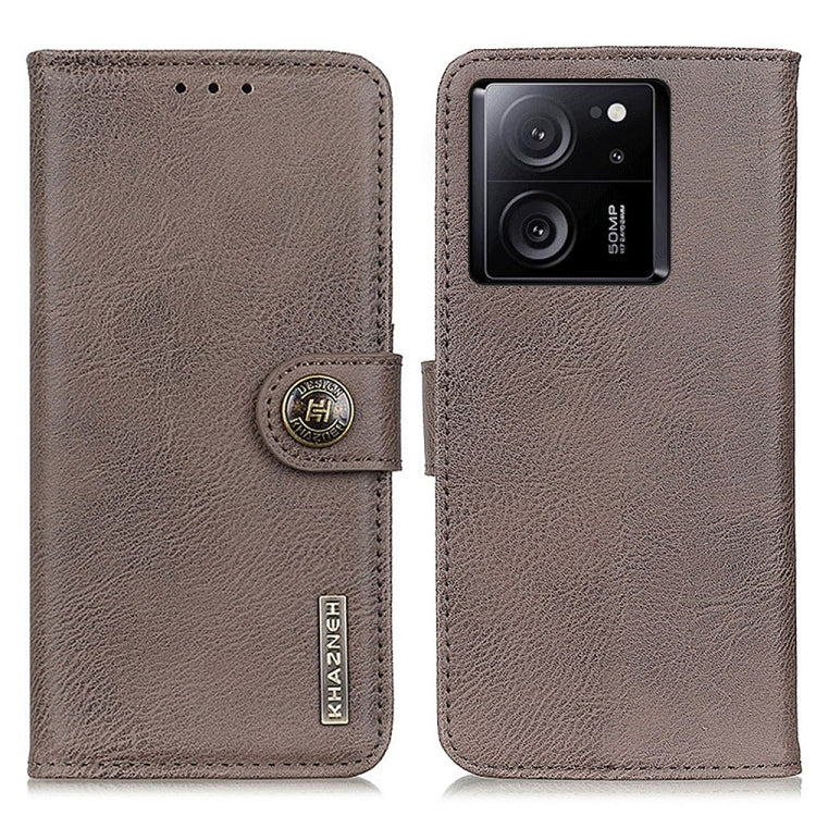 KHAZNEH cowhide flip leather phone case, khaki-brown with card slots and magnetic clasp