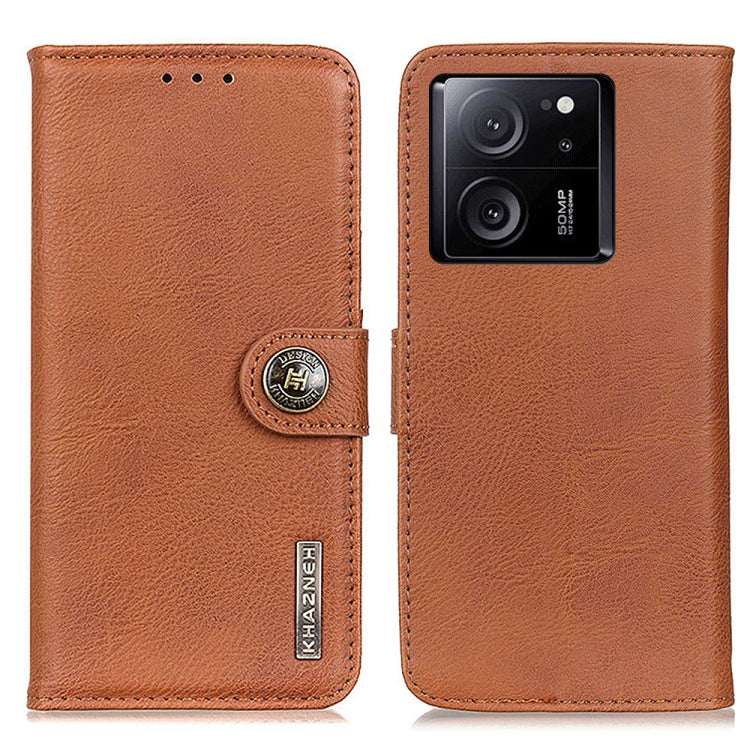 KHAZNEH cowhide flip leather phone case, tan-orange with card slots and magnetic clasp