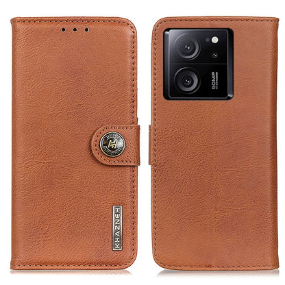 KHAZNEH cowhide flip leather phone case, tan-orange with card slots and magnetic clasp