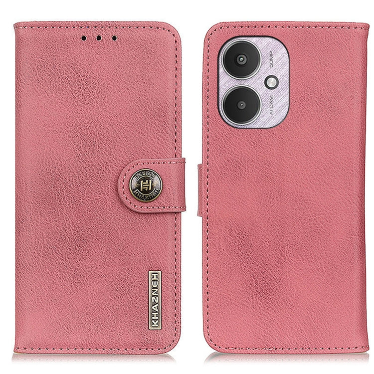 Pink cowhide-texture flip leather phone case with card slots and magnetic closure