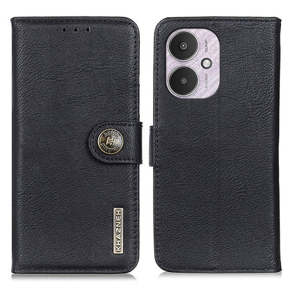 Black cowhide-texture flip leather phone case with card slots and magnetic closure