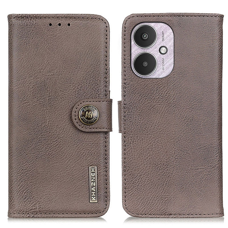 Khaki cowhide-texture flip leather phone case with card slots and magnetic closure