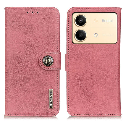 Pink flip leather phone case with round logo snap and camera cutout, textured finish.