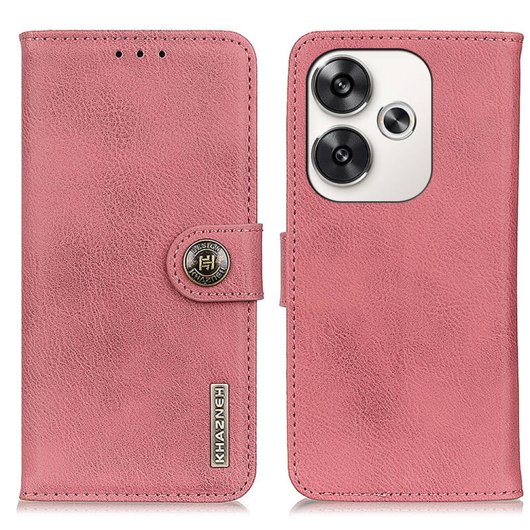 Pink flip leather phone case with cowhide texture, magnetic strap, and camera cutout