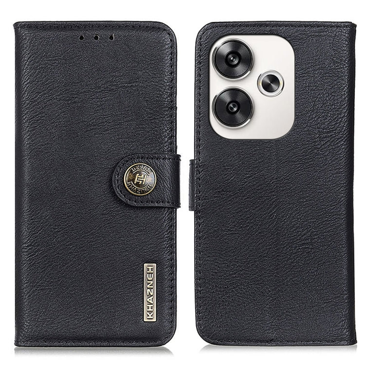 Black flip leather phone case with cowhide texture, magnetic strap, and camera cutout