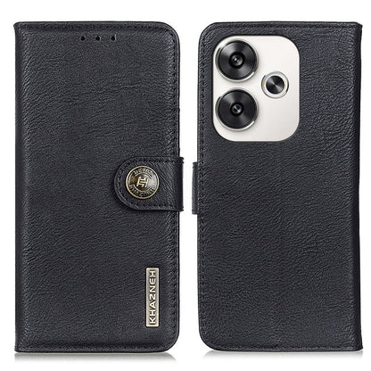 Black flip leather phone case with cowhide texture, magnetic strap, and camera cutout