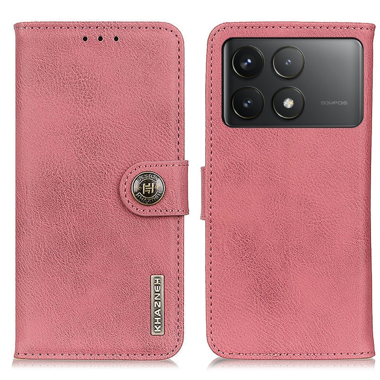 Pink flip leather phone case with cowhide texture and multi-lens camera cutout