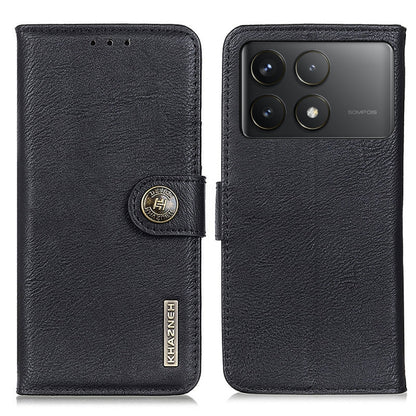 KHAZNEH cowhide-texture flip leather phone case, black, magnetic snap and camera cutout
