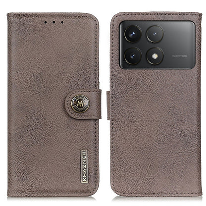 KHAZNEH cowhide-texture flip leather phone case, khaki, magnetic snap and camera cutout