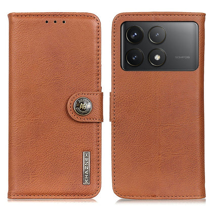 KHAZNEH cowhide-texture flip leather phone case, brown, front and back with camera opening