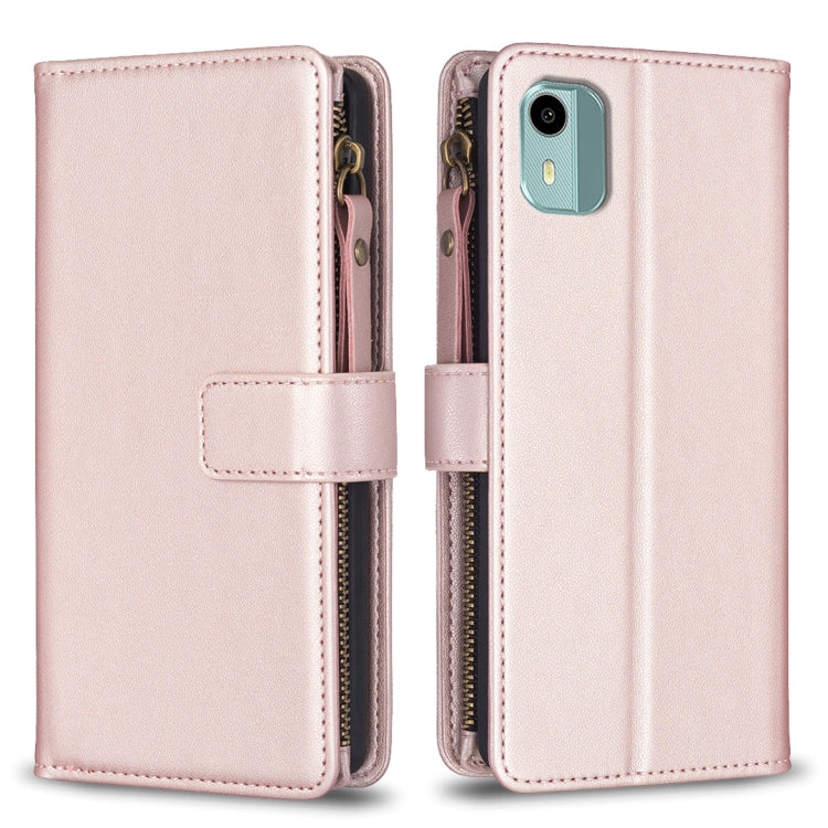 Rose pink zipper flip phone wallet case with card slots and magnetic strap closure