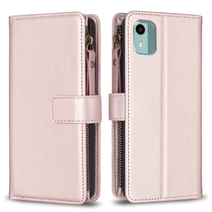 Rose pink zipper flip phone wallet case with card slots and magnetic strap closure