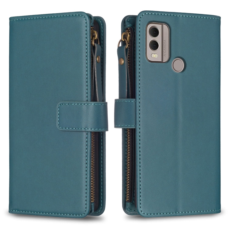 Teal leather flip phone wallet with card slot flap and side zip pocket