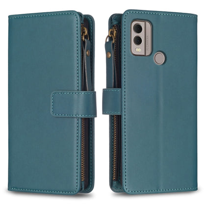 Teal leather flip phone wallet with card slot flap and side zip pocket