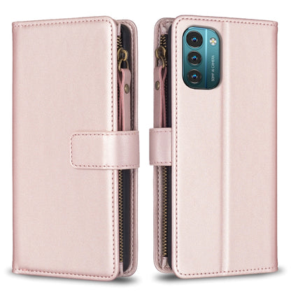 Light pink leather flip wallet with zipper closure and card slots for phone case