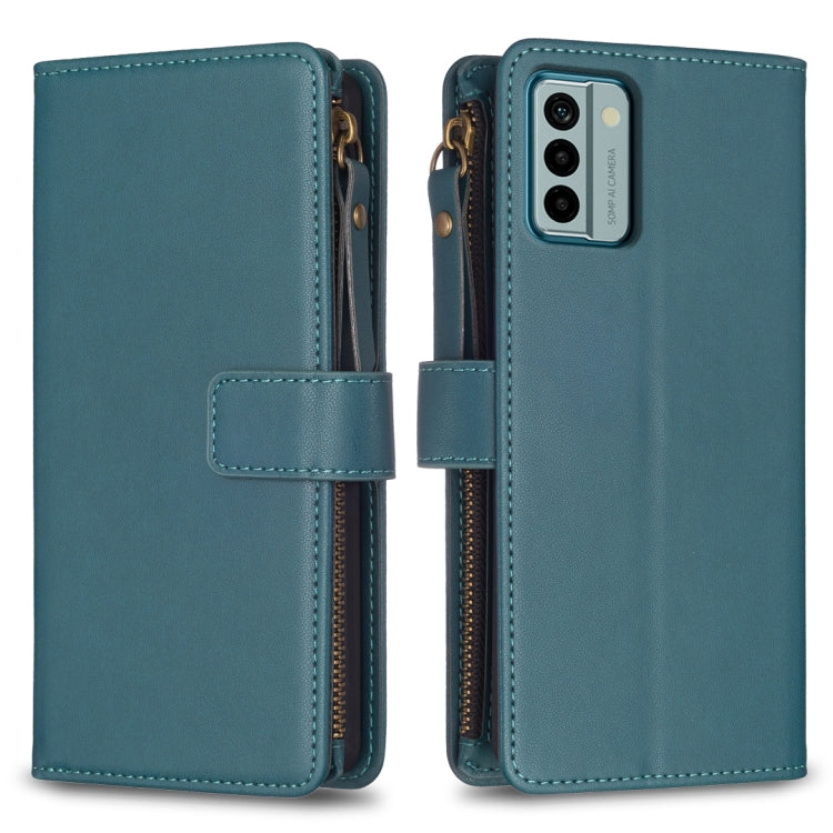 Teal zipper flip phone wallet case with card slots and magnetic strap closure