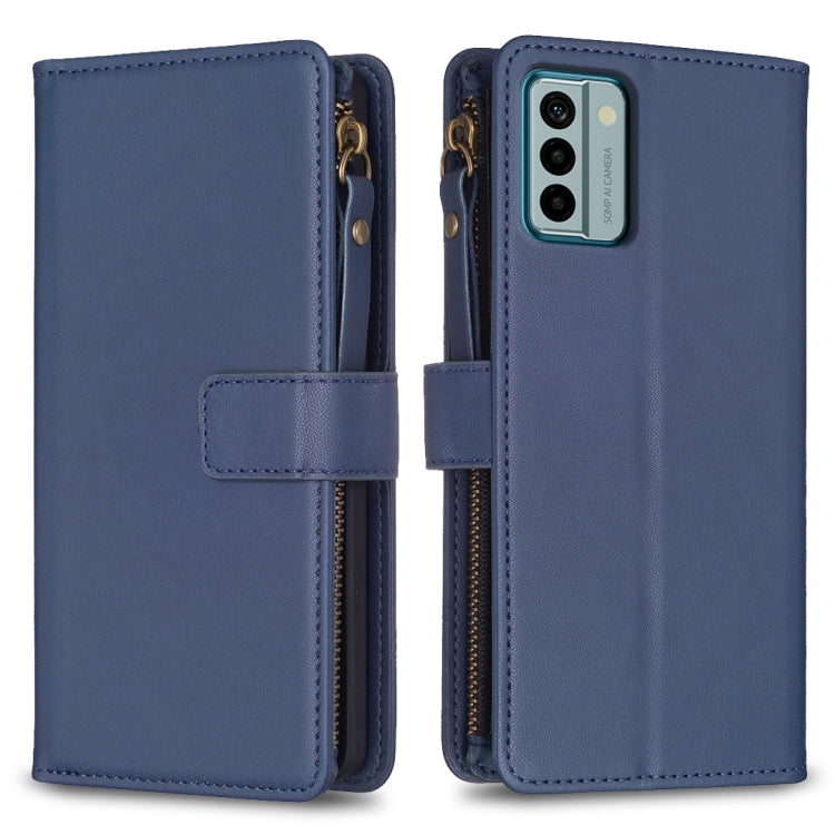 Navy zipper flip phone wallet case with card slots and magnetic strap closure