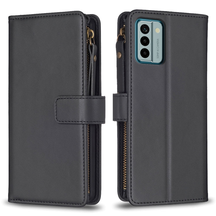 Black zipper flip phone wallet case with card slots and magnetic strap closure