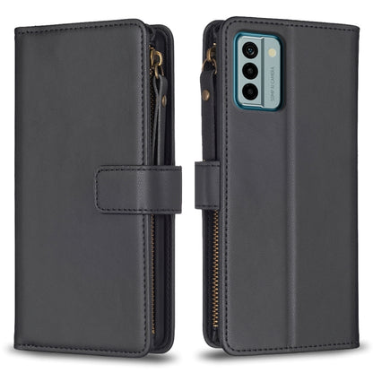 Black zipper flip phone wallet case with card slots and magnetic strap closure