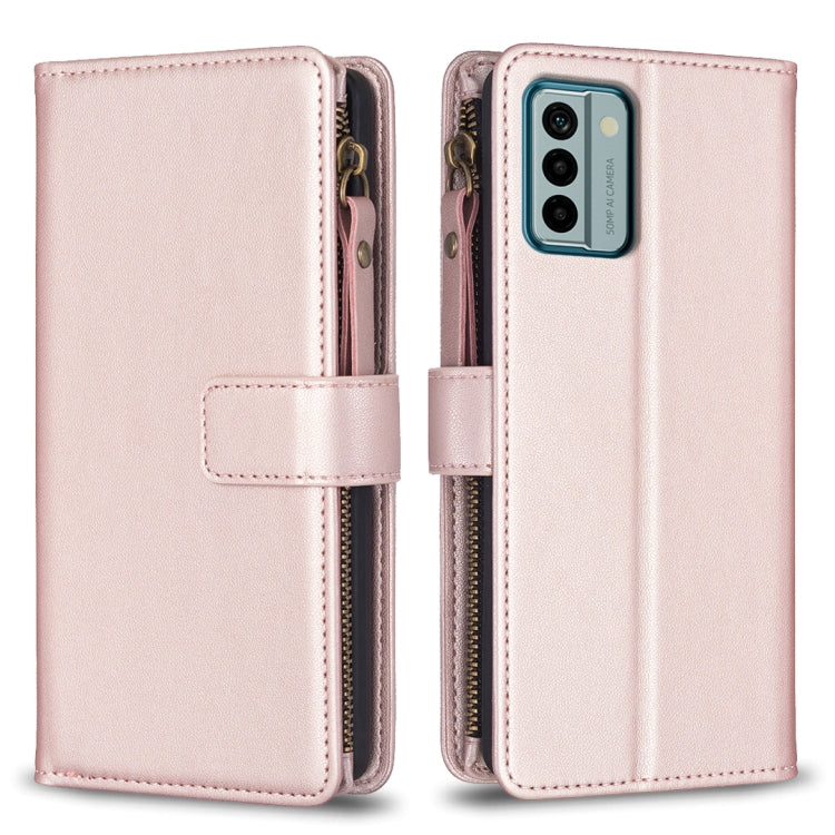 Rose pink zipper flip phone wallet case with card slots and magnetic strap closure