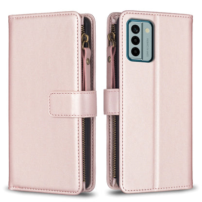 Rose pink zipper flip phone wallet case with card slots and magnetic strap closure