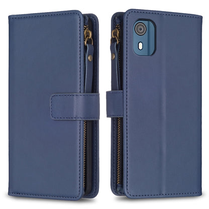 Dark blue zipper flip phone wallet case with card slots and magnetic strap closure