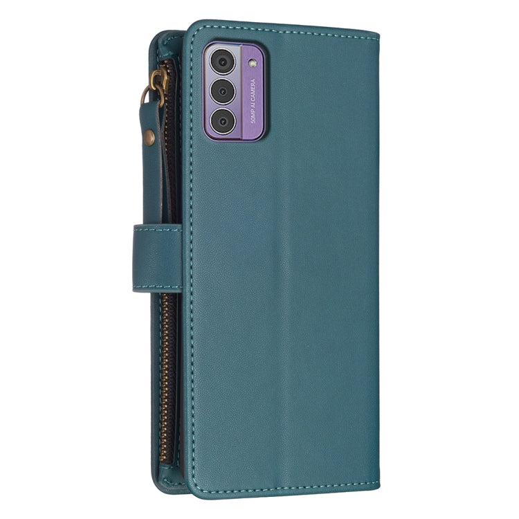 Teal leather flip phone wallet with card slot flap and zipper pocket