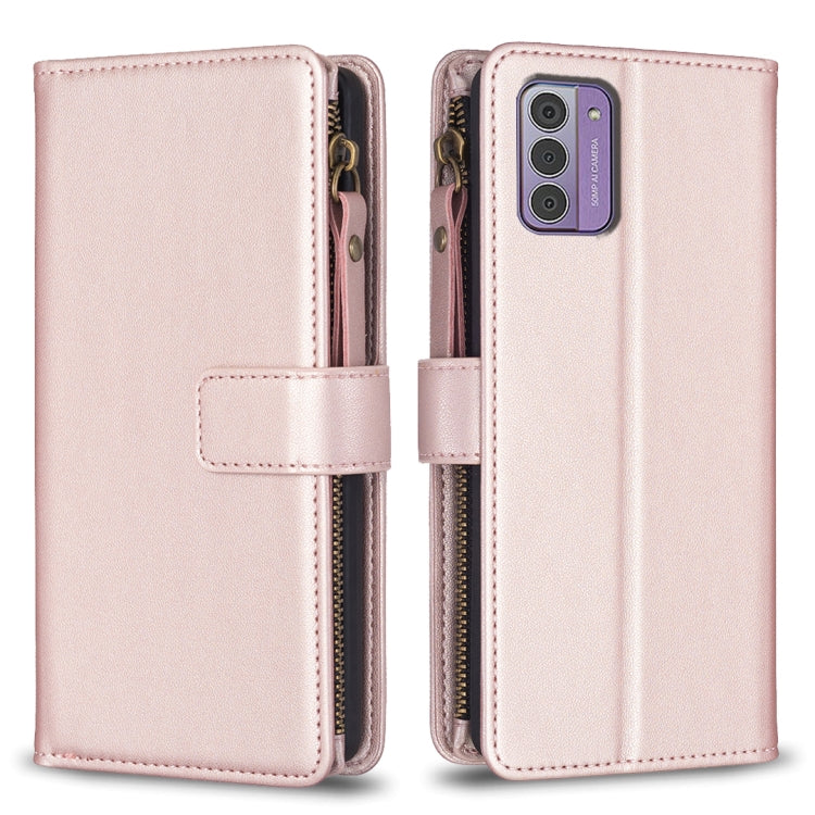 Rose pink leather flip phone wallet with zipper and card slots for phone