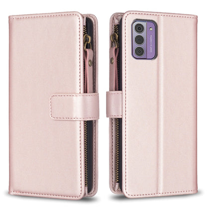 Rose pink leather flip phone wallet with zipper and card slots for phone