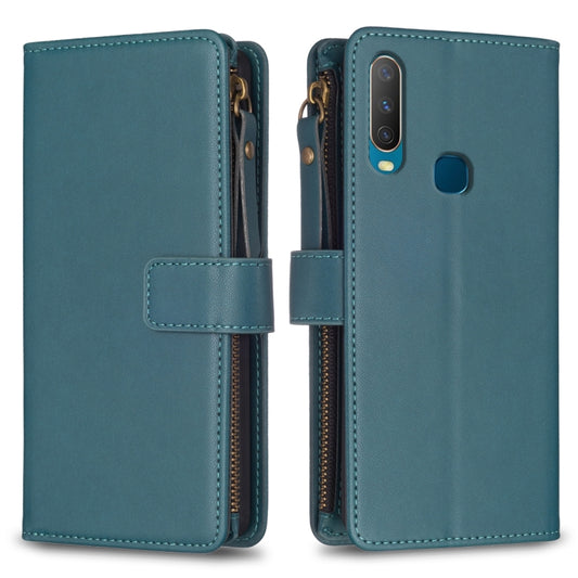 Teal blue leather zipper wallet phone case, flip cover with card slots and wrist strap