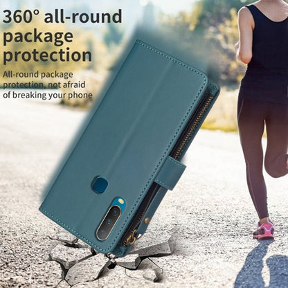 Teal blue leather zipper wallet phone case with flip cover and camera cutout