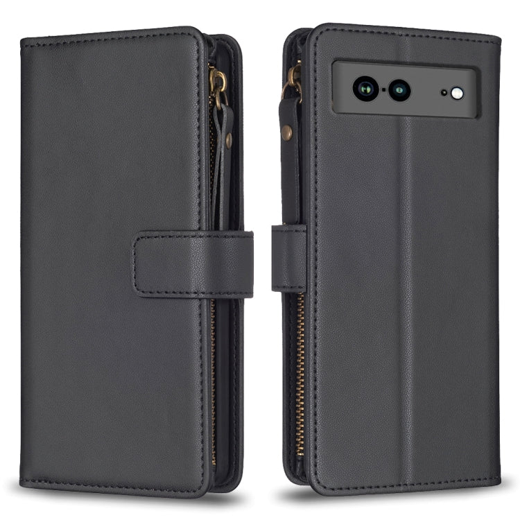 Black leather flip phone wallet case with zipper, card slot window, and snap strap