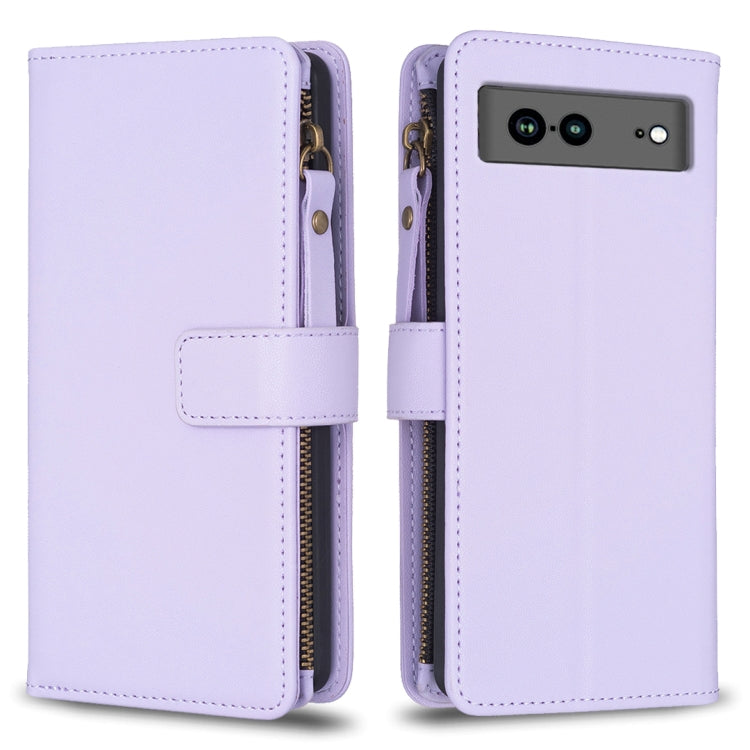Light purple leather flip phone wallet case with zipper, card slot window, and snap strap