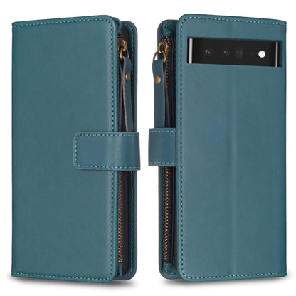 Teal leather flip phone wallet case with zipper, card slot window, and snap strap