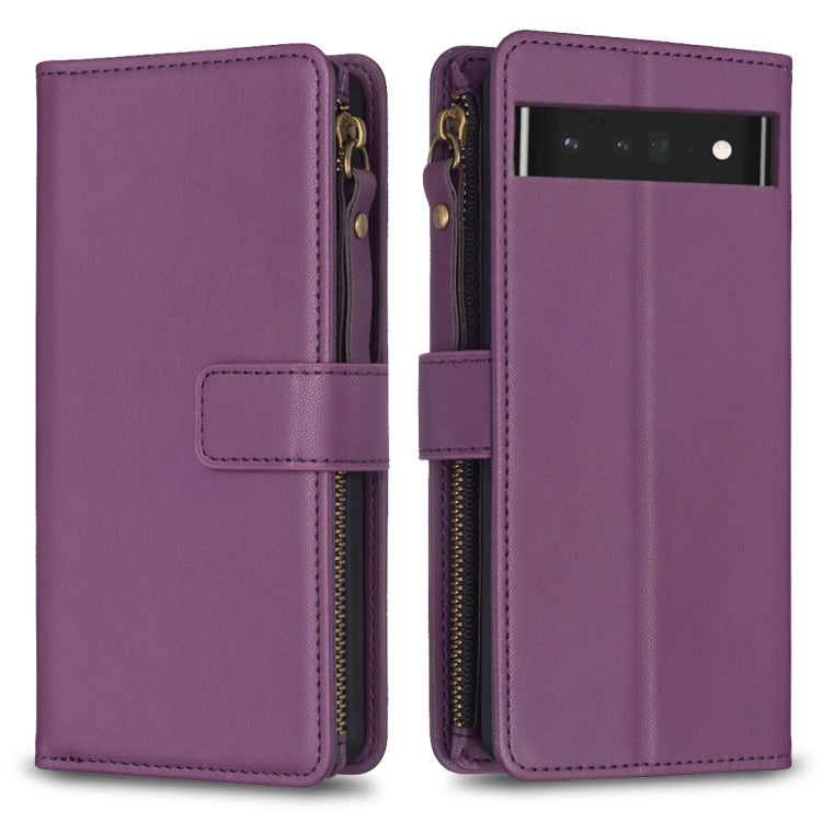 Dark purple leather flip phone wallet case with zipper, card slot window, and snap strap
