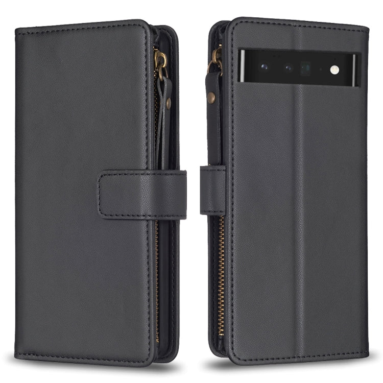 Black leather zip-around flip phone wallet case with card slot window and snap strap