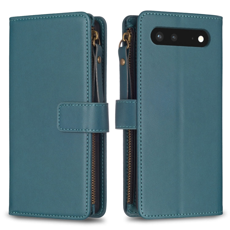 Teal leather zip-around flip phone wallet case with card slot window and snap strap