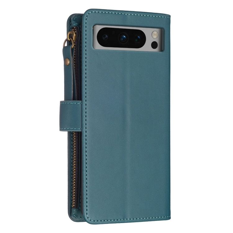 Teal leather phone wallet case with zipper closure and rear camera cutout