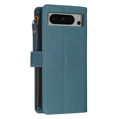 Teal leather phone wallet case with zipper closure and rear camera cutout