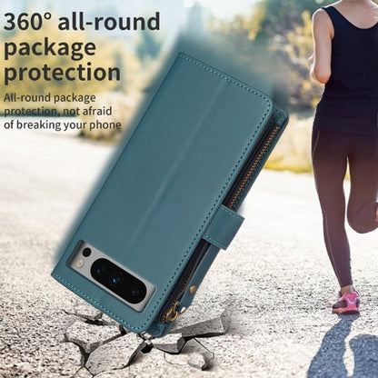 Teal leather flip phone wallet case with zipper and kickstand for phone viewing