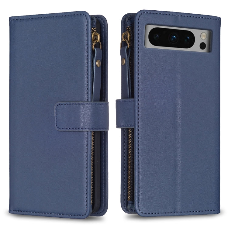 Dark blue leather flip phone wallet case with zipper and front card slot strap