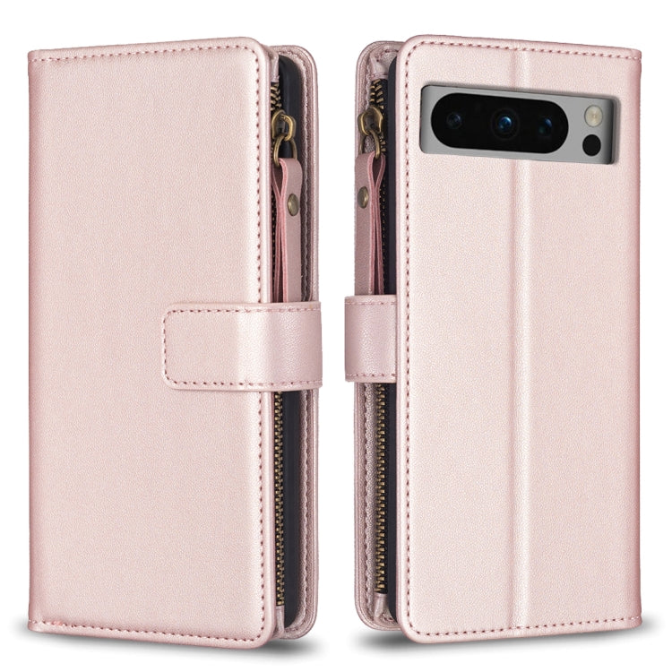 Light pink leather flip phone wallet case with zipper and front card holder strap